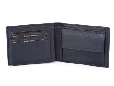 Poziomy portfel męski skórzany J Jones trifold RFID granatowo-czerwony - obrazek 7