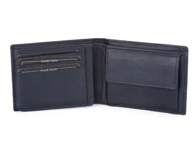 Poziomy portfel męski skórzany J Jones trifold RFID granatowo-czerwony - obrazek 7