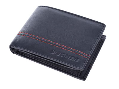 Poziomy portfel męski skórzany J Jones trifold RFID granatowo-czerwony - obrazek 4