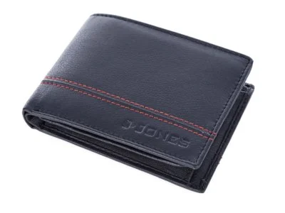 Poziomy portfel męski skórzany J Jones trifold RFID granatowo-czerwony - obrazek 4