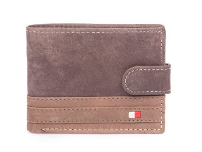 Skórzany brązowo beżowy mały wygodny portfel męski WILD - obrazek 1