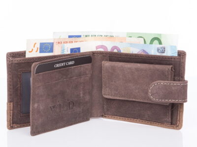 Skórzany brązowo beżowy mały wygodny portfel męski WILD - obrazek 4