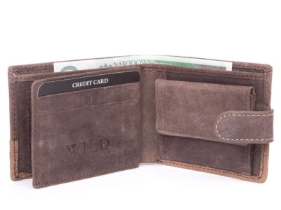 Skórzany brązowo beżowy mały wygodny portfel męski WILD - obrazek 3