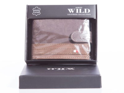 Skórzany brązowo beżowy mały wygodny portfel męski WILD - obrazek 2
