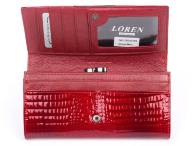 LOREN Lakierowany skórzany portfel damski czarno czerwony - obrazek 8
