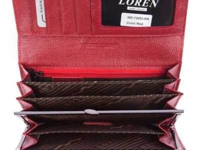 LOREN Lakierowany skórzany portfel damski czarno czerwony - obrazek 7