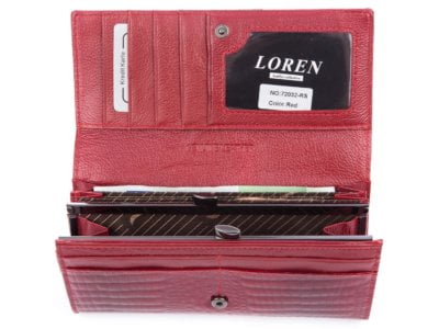LOREN Lakierowany skórzany portfel damski czarno czerwony - obrazek 5
