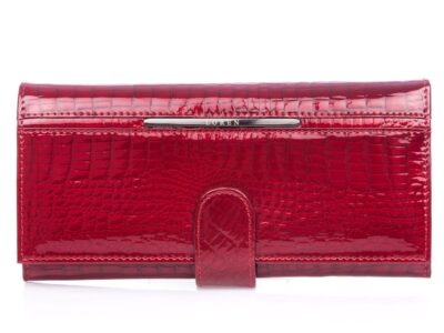 Ekskluzywny czerwony lakierowany portfel damski ze skóry naturalnej LOREN - obrazek 1