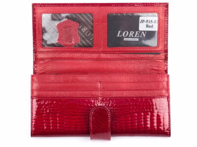 Ekskluzywny czerwony lakierowany portfel damski ze skóry naturalnej LOREN - obrazek 6