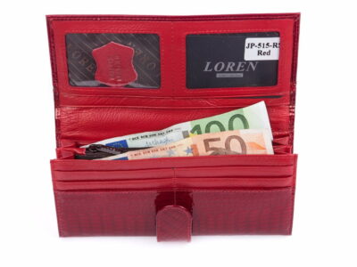 Ekskluzywny czerwony lakierowany portfel damski ze skóry naturalnej LOREN - obrazek 4