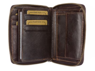 Duży portfel męski skórzany zapinany dookoła na zamek ciemny brąz - obrazek 5