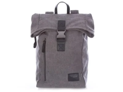 Szary wysoki plecak trekkingowy z canvasu i skóry