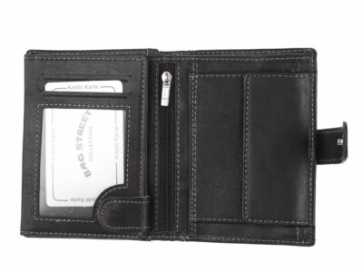 Portfel męski klasyczny skórzany pionowy zapinany na zatrzask czarny - obrazek 6