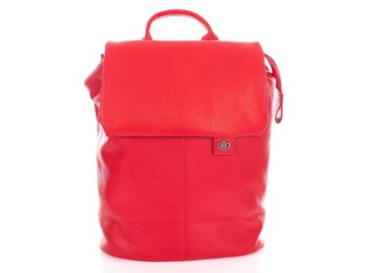 Elegancki plecak damski z klapką skóra ekologiczna czerwony - obrazek 1