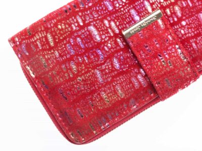 Portfel damski skórzany czerwony z brokatem duży - obrazek 4