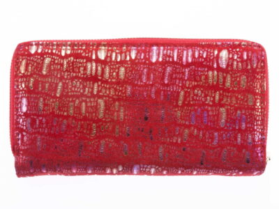 Portfel damski skórzany czerwony z brokatem duży - obrazek 5