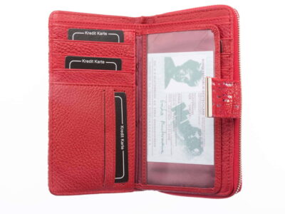 Portfel damski skórzany czerwony z brokatem duży - obrazek 6