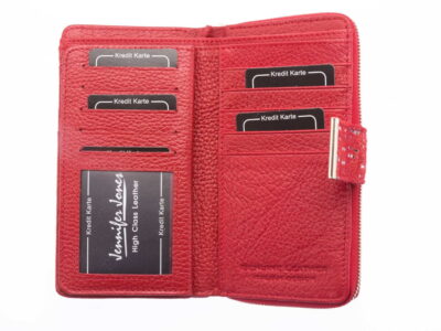 Portfel damski skórzany czerwony z brokatem duży - obrazek 7