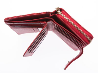 Portfel damski skórzany czerwony z brokatem duży - obrazek 8