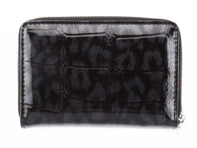 Skórzany portfel damski lakierowany czarny cieniowany średni - obrazek 8