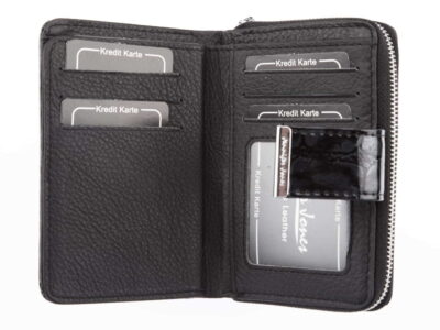 Skórzany portfel damski lakierowany czarny cieniowany średni - obrazek 4