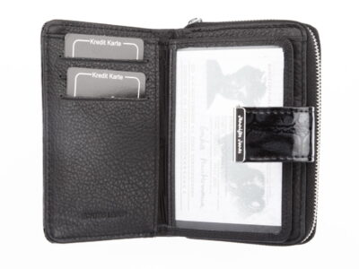 Skórzany portfel damski lakierowany czarny cieniowany średni - obrazek 6