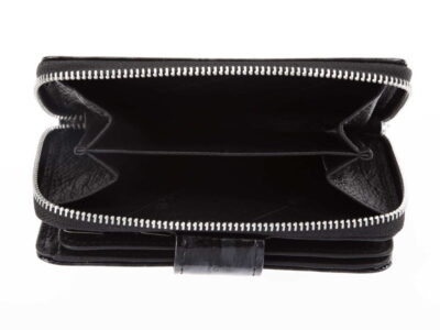 Skórzany portfel damski lakierowany czarny cieniowany średni - obrazek 2