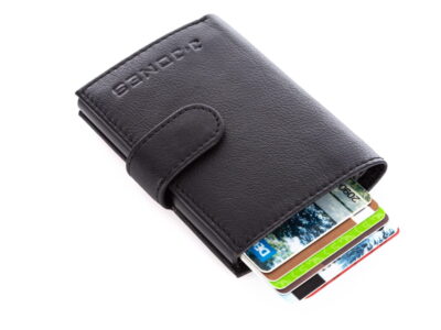 Portfel męski skórzany z metalowym etui wysuwanym na karty RFID czarny - obrazek 3