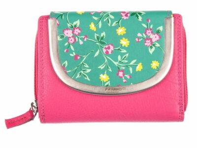Portfel damski skórzany różowo-zielony z kwiatkami Franko - obrazek 1