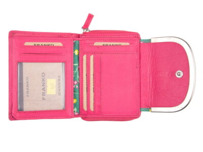 Portfel damski skórzany różowo-zielony z kwiatkami Franko - obrazek 5