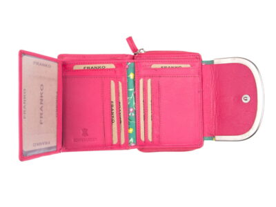 Portfel damski skórzany różowo-zielony z kwiatkami Franko - obrazek 4