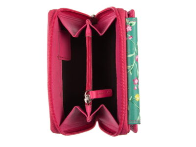 Portfel damski skórzany różowo-zielony z kwiatkami Franko - obrazek 2