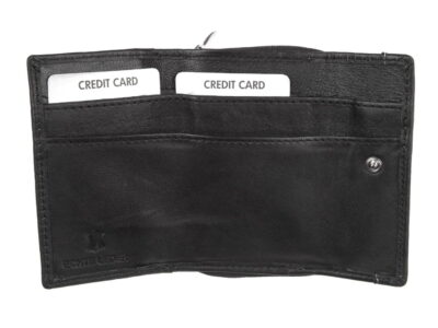 Mały portfel męski skórzany czarny z kieszenią na drobne zapinaną na zamek - obrazek 2