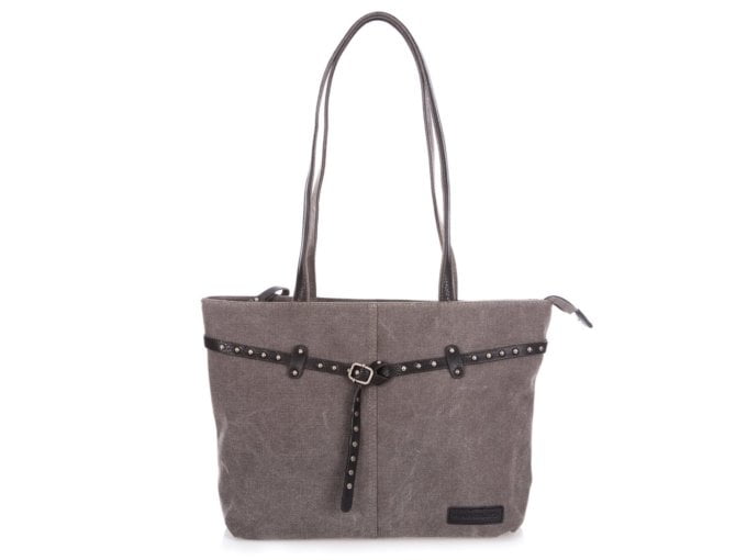 Szara torba shopper bag z płótna z ćwiekami