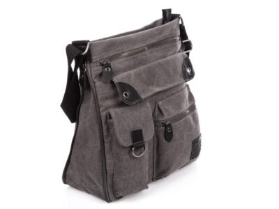 Poszerzana torba damska na ramię płócienna ze skórą, szara, J Jones - obrazek 9