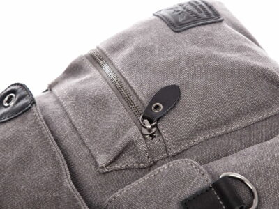 Poszerzana torba damska na ramię płócienna ze skórą, szara, J Jones - obrazek 7