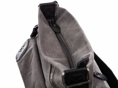 Poszerzana torba damska na ramię płócienna ze skórą, szara, J Jones - obrazek 5