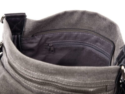 Poszerzana torba damska na ramię płócienna ze skórą, szara, J Jones - obrazek 4