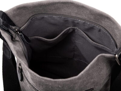 Poszerzana torba damska na ramię płócienna ze skórą, szara, J Jones - obrazek 3