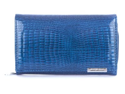 Niebieski portfel damski duży lakierowany
