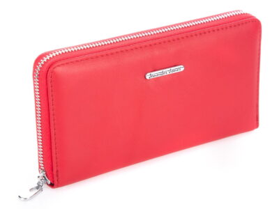 Skórzany portfel damski typu piórnik zapinany dookoła na zamek - czerwony - obrazek 7