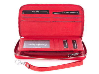 Skórzany portfel damski typu piórnik zapinany dookoła na zamek - czerwony - obrazek 5