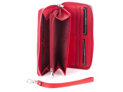 Skórzany portfel damski typu piórnik zapinany dookoła na zamek - czerwony - obrazek 4