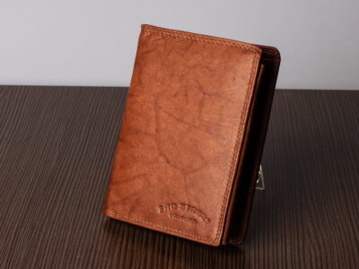 Duży pionowy portfel męski skórzany jasny brąz Bag Street - obrazek 6