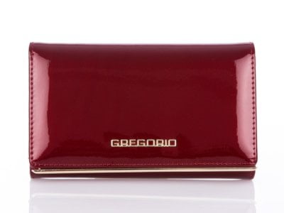 Wiśniowy lakierowany portfel damski Gregorio w pudełku