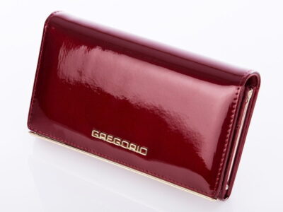 Wiśniowy lakierowany portfel damski Gregorio w pudełku