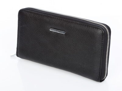 Czarny portfel damski skórzany zapinany dookoła na zamek - obrazek 5