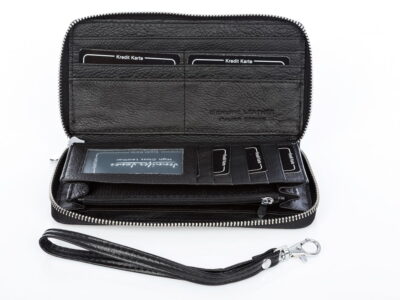 Czarny portfel damski skórzany zapinany dookoła na zamek - obrazek 4