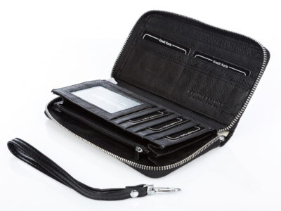 Czarny portfel damski skórzany zapinany dookoła na zamek - obrazek 3