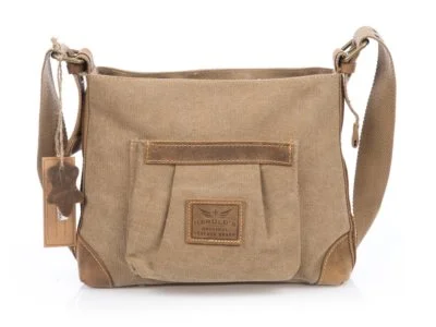 Beżowa listonoszka damska z canvasu i skóry